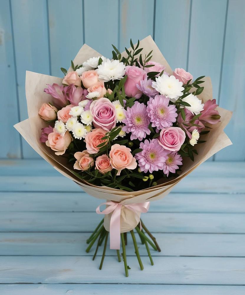 Букет цветов из: Хризантемы, Розы и Альстромерии в Новоузенске