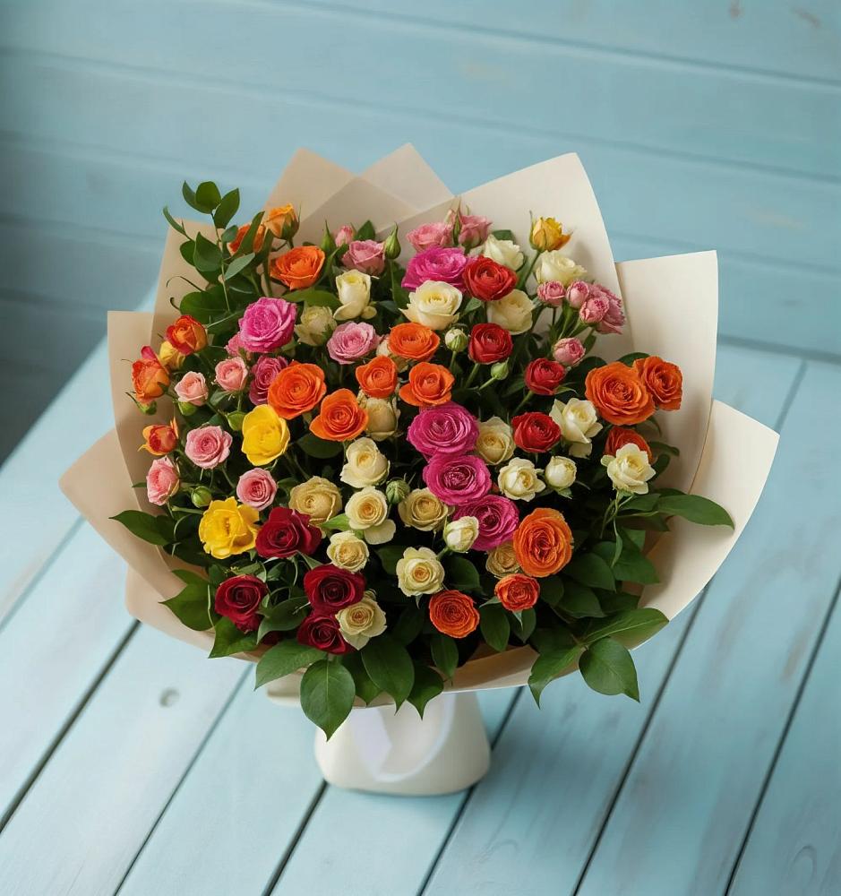 Букет Микс из разноцветных кустовых роз в Новоузенске