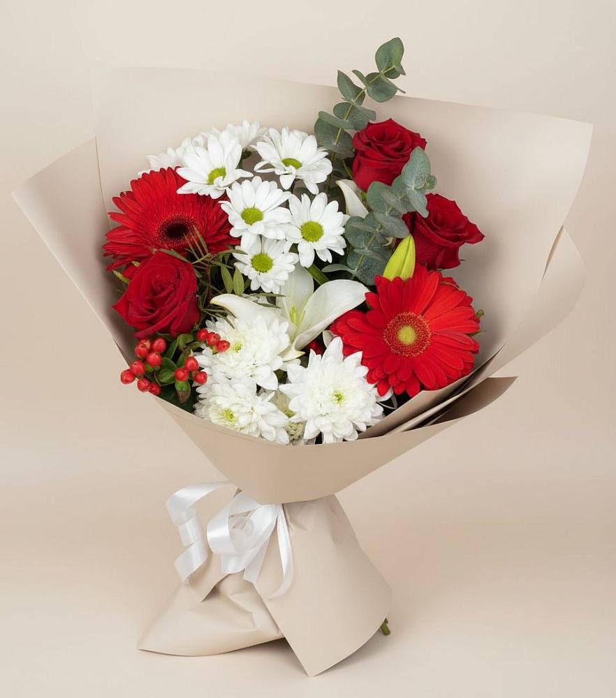 Букет цветов из: Розы, Хризантемы, Герберы и Лилии в Новоузенске